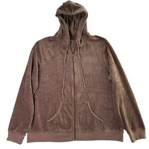 BCBG Maxazria Women’s 2X Velour Zip Hoodie Jacket Rhinestone Logo Brown Tan
